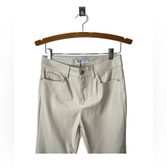 BRAND NEW ZARA BEIGE LEATHER SLIM FIT SIZE 6 PANTS!! - Picture 2 of 5
